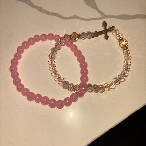 Elegant Pink Beaded Bracelet Set